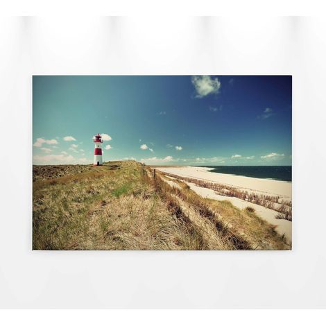 Tableau bord de mer avec phare rouge & blanc | Tableau sur toile plage parfait pour salle de bain & entrée | Tableau marin 0,9 x 0,6 m (1/5)