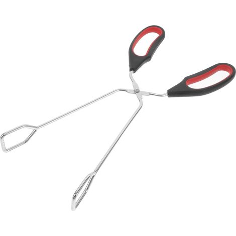 Pince de cuisson en inox de 28 cm pour griller pain, steak et autres aliments poignée allongée outil de barbecue d'extérieur (1/5)