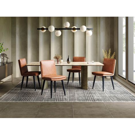 Lot de 2 chaises de salle à manger marron en PU, assises rembourrées double coussin, chaises modernes avec pieds en métal pour cuisine, salon et café (1/5)