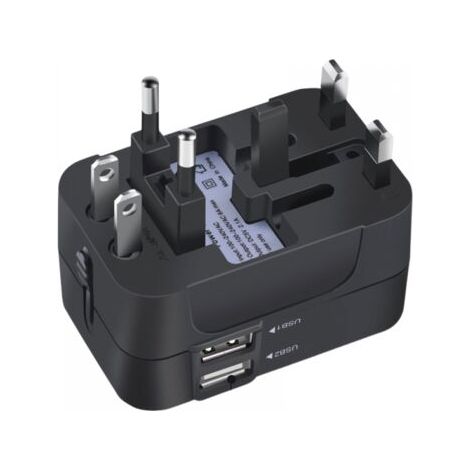 Adaptateur de voyage universel, chargeur mural, adaptateur secteur avec deux ports de charge USB, compatible avec les téléphones portables des États-Unis, de l'UE, du Royaume-Uni et de l'Australie. (1/4)
