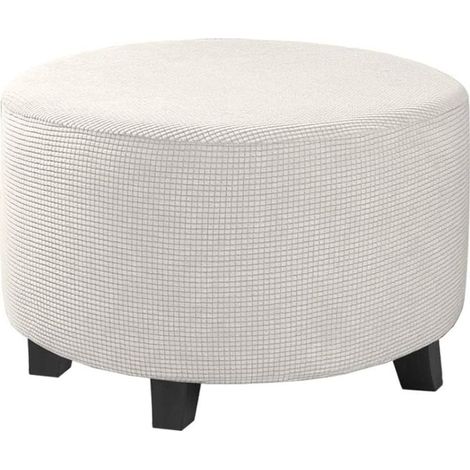 Housse de Tabouret Rond en Velours Extensible, Amovible et Lavable avec Base élastique, Protection Douce Contre la poussière pour Repose-Pieds (Lot de 1, Blanc) (1/4)