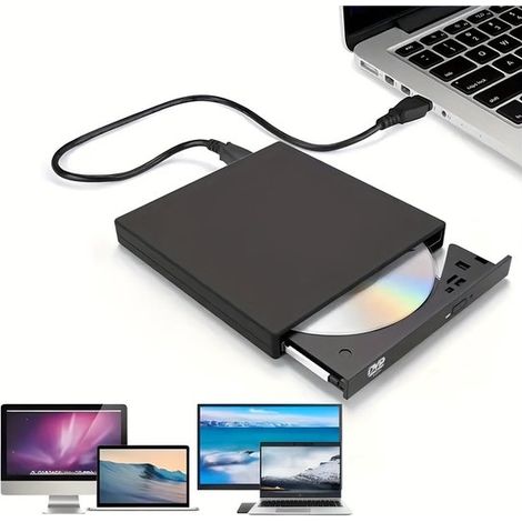 Lecteur DVD externe en carton - Graveur CD/DVD - Lecteur optique - Connectivité USB 2.0 - Portabilité optimale - Plastique résistant - Installation facile (Plug-and-Play) - Compatible avec tous les PC (1/5)