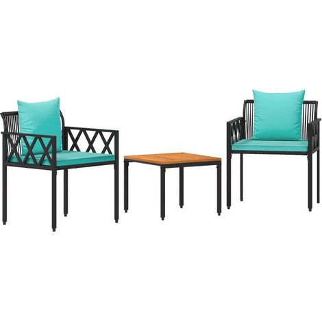 Ensemble de Mobilier d'Extérieur 3 Pièces, Noir et Turquoise (1/5)
