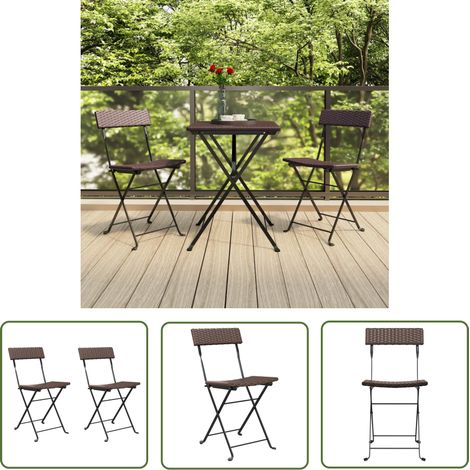 The Living Store Chaises de bistrot pliantes lot de 2 Résine tressée et acier - Chaise Bistro - Chaise Pliante - Meubles De Jardin - Mobilier Extérieur - Résine Tressée (1/5)