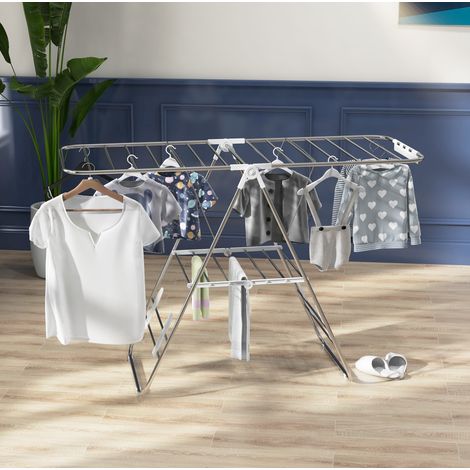 Stendibiancheria pieghevole 148x60.5x98 cm argento in acciaio inox con ali regolabili (1/5)
