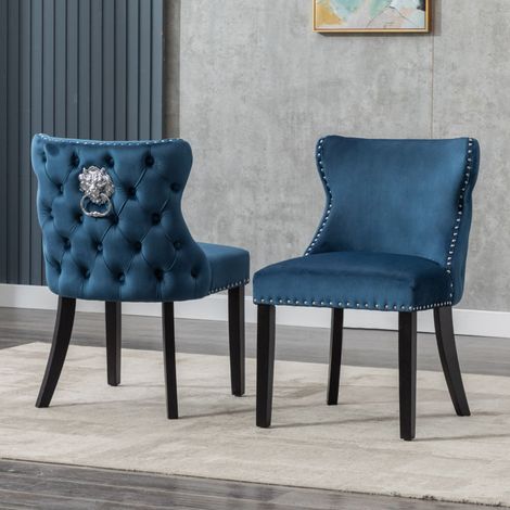 Wahson Lot de 2 Chaises en Velours, Chaise Salle à Manger Moderne et Pieds Bois Massif Chaises de Salon Rembourrées Épais, Bleu