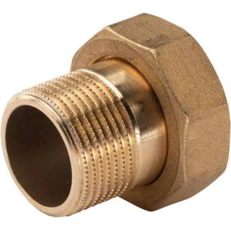 Messing Gewinde-Fitting Schaft flachdichtend mit Kappe 3/4"AG (DN 20) - 1"IG (DN 25) - schwere Ausführung