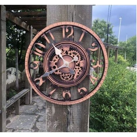 Grande horloge de jardin rétro - Résistante aux intempéries - Horloge de salle de bain - Décoration vintage - Sans tic-tac (1/5)