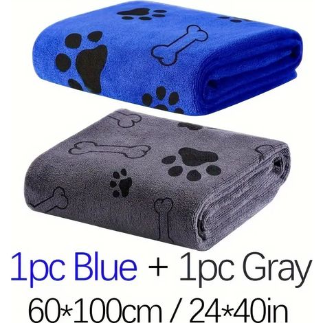 Paquete de 2 toallas para perros: toallas de microfibra de secado rápido para perros y gatos, productos absorbentes para el baño de mascotas, toallas medianas para perros (gris, azul)