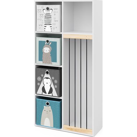 Libreria bambini Marvin, Bianco, 72 x 143 cm con 4 scatole pieghevoli opt.2, Vicco (1/5)