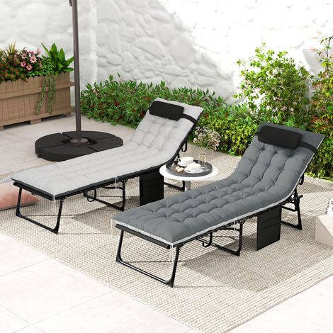 Set aus 2 Sonnenliegen, klappbar und verstellbar, mit Kissen, Kopfstütze und Seitentasche, 60 x 190 x 31 cm, grau