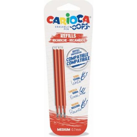 Refill Carioca Per Biro Cancellabili Oops Carioca Rosso - Blister 3 Pezzi