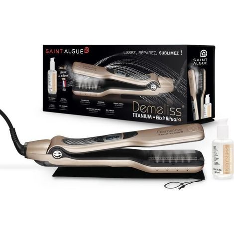 Lisseur vapeur ultra puissant Demeliss TITANIUM – Soin sublimateur Élixir de Brillance – Idéal pour cheveux épais et frisés – Saint Algue (1/5)