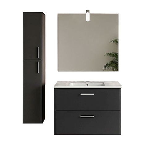 Komplettes Badezimmermöbel-Set mit Säule – Grau – Möbelbreite 700mm – Hängeschrank, Spiegel, Wandleuchte, vertikale Säule 1400 mm - URB/ELS/S/700/G/C
