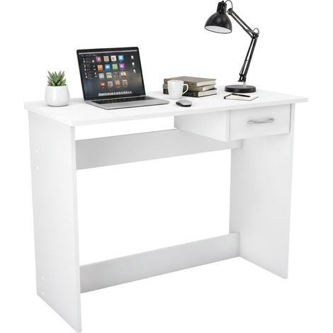 Dmora - Schreibtisch Oise, Mehrzweckschreibtisch, Bürotisch für PC, Eckschreibtisch, 101x49 h76 cm, Mattweiß