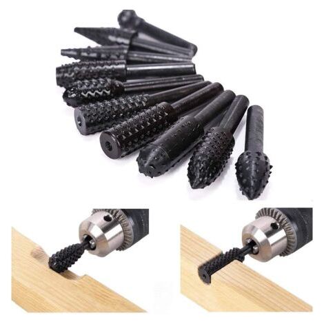 10 Stück Bois Râpe Set Rasp Set Bois Tige Kit de fraisage Foret Perceuse Outils Sculpture sur bois Ponceuse Roue Ponceuse Cône Foret de Torsion de Tiges Pour Outils Rotatifs