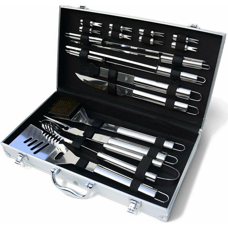 Mallette de 18 ustensiles pour barbecue et plancha, lot complet résistant à la chaleur pour grillades en extérieur, mallette ustensiles barbecue 18 pièces extérieur, lot ustensiles plancha complet pou (1/5)