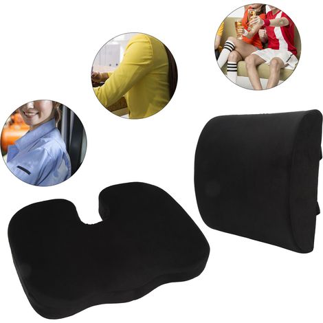 Sitzkissen aus schwarzem Samt mit Lendenwirbelstütze, Autositzkissen aus Memory-Schaum, ergonomisches Bürostuhlkissen, hüftformendes Kissen, Stuhlkissen mit langsamer Rückstellkraft (1/5)