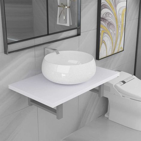 vidaXL Two Piece Bathroom Furniture Set Ceramic White (1/5)