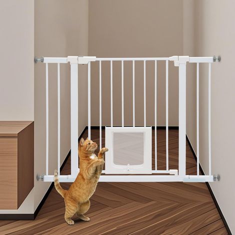 Haustiergitter mit Katzenklappe, Babygitter mit kleiner Tierklappe, Baby-Sicherheitsgitter FR