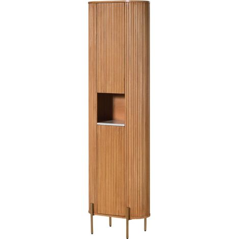 Hochschrank Mango 55x30x190 natur lackiert / Marmor weiß BARCELONA 553 (1/4)