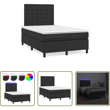 Sommier tapissier - Sommier à lattes de lit matelas LED noir 120x190 cm similicuir (1/5)