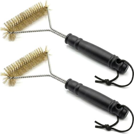 Filiyano-Lot de 2 brosses à barbecue en laiton, brosse de nettoyage pour barbecue à gaz, barbecue au charbon de bois, barbecue en fonte (2, couleur (1/4)