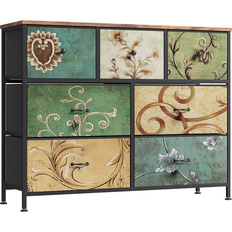 Armoire de rangement rétro américain à 7 tiroirs peints, grande capacité pour chambre et salon (1/5)