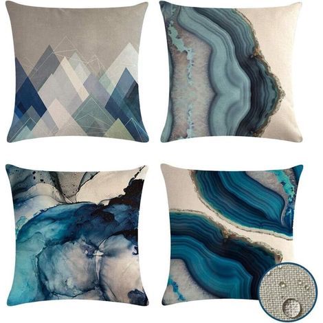 Lot de 4 housses de coussin d'extérieur imperméables et décoratives bleues pour patio, jardin et canapé (4 taies d'oreiller de 4 pouces x 18 pouces).