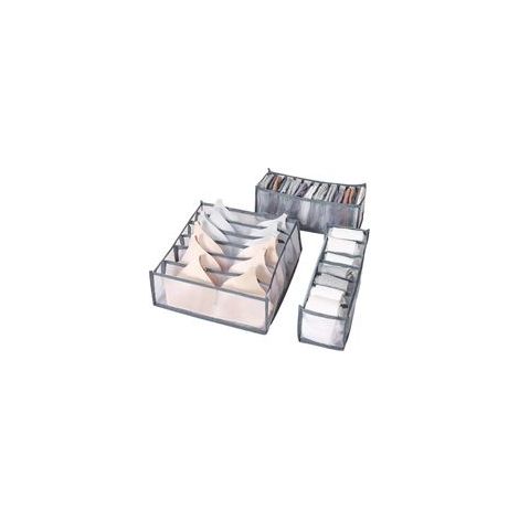 Set di 3 scatole porta biancheria intima, organizer per cassetti in nylon, pieghevoli per armadio e cassetto, ideali per reggiseni, calze e slip. - Crezuo