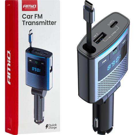 FM-Transmitter fürs Auto, 1×USB-A, 1×USB-C, 12V/24V, amio-04656 (1/5)