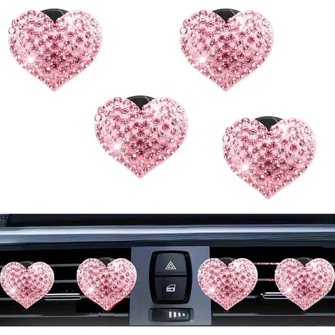 CCYKXA 2.6x3cm Set of 4 Heart-Shaped Rhinestone Air Vent Clips, Car Air Freshener Clips for Girls and Women (1/5)