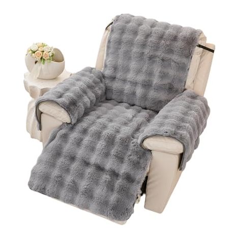 [NUNCA USADO] Funda de sillón de felpa suave, cojín para sillón, funda para reposabrazos, funda antideslizante para sillón, funda de piel sintética mullida para sillón reclinable (gris, 60 x 225 cm)