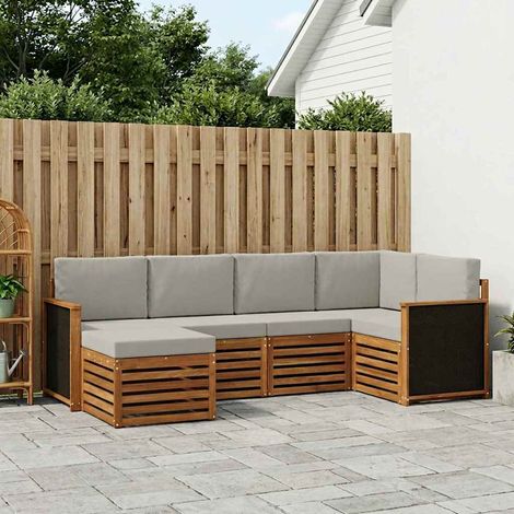 vidaXL Ecksofa Set mit Kissen 5 pcs Natürlich und Hellgrau (1/5)