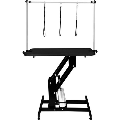 Tavolo Professionale Idraulico per Toelettatura Cani - Altezza Regolabile 55-101 cm, Capacità 180 kg, Piano 106x61 cm in Gomma Nero Antiscivolo, Struttura in Acciaio Nero, 4 Piedini Livellanti, 3 Guin