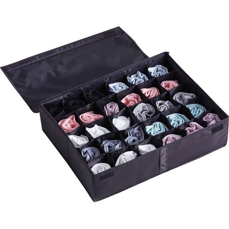 Scatola portaoggetti per biancheria intima a 30 scomparti, organizer per armadio, dimensioni 453412 cm, divisori per calze e reggiseni, scatola pieghevole con chiusura a strappo. (1/5)