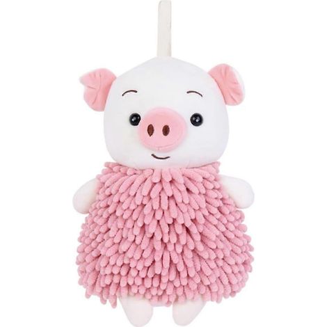 Serviette de bain chenille 3D forme cochon dessin animé rose boule duveteuse à suspendre douce ultra-absorbante séchage rapide (1/5)