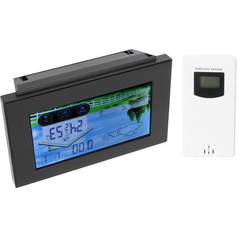 Kabelloses digitales Thermometer, Hygrometer, Uhr, Wecker, Touchscreen, für drinnen und draußen (1/5)