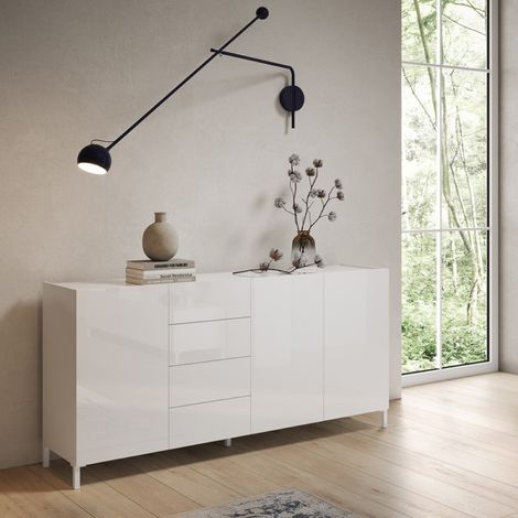 Madia in legno 174 cm con 3 ante e 4 cassetti Bianco Lucido HARAS (1/3)