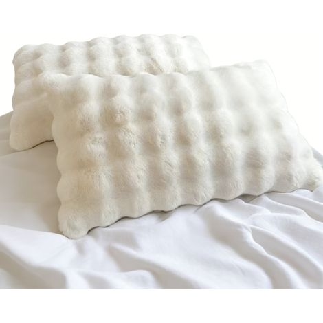 Taie D Oreiller Fourrure Synthetique - 19x29 Pouces - Fermeture Eclair - Velours Revers - Beige - Lot De 2 (1/5)