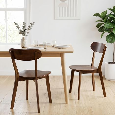 Lot de 2 Chaises Bois Massif Moyen Siècle - Coussin confortable, Chaise cuisine ergonomique - Idéal Salon et Cuisine, Noyer (1/5)