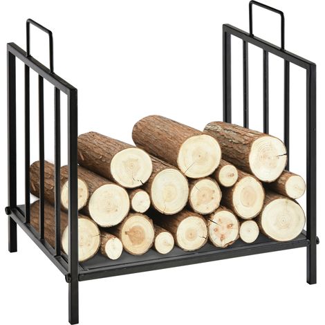 Outsunny Estante de Leña para Chimenea Tradicional Leñero Interior y Exterior Almacenaje para Soporte para Leña con Asas Diseño Elevado 44,5x33x46,5 cm Negro (1/5)