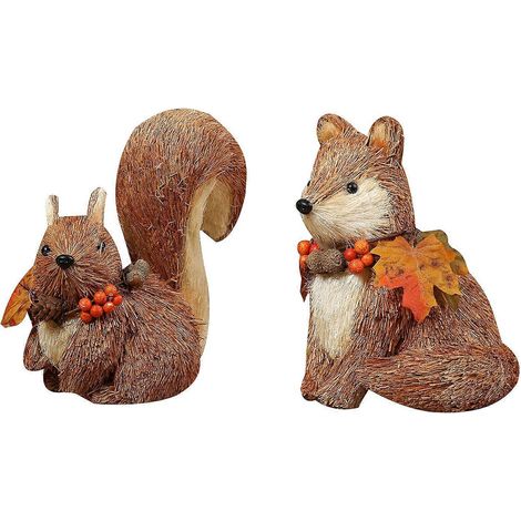 Figurine d'écureuil en paille tressée à la main avec feuille d'érable, statue d'animal de la forêt, décoration de Pâques pour la maison, le jardin, les mariages et les fêtes (1/4)