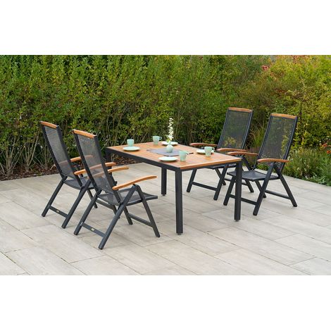 Tilos Set 5tlg 4 Sessel Tisch 150x90cm Alu/Akazie