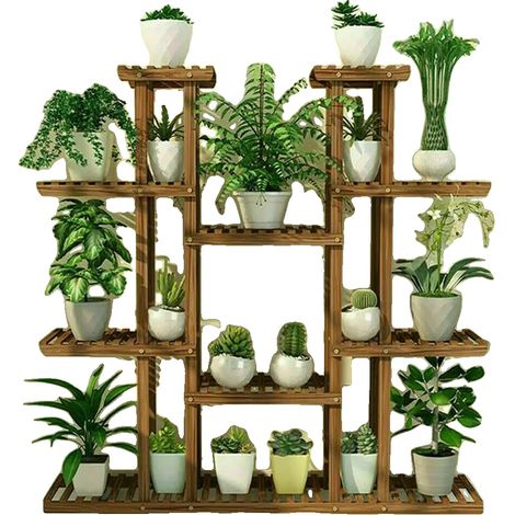 Support de Plantes, 9 Niveaux, Design en Bois et Métal Durable, MARRON (1/5)