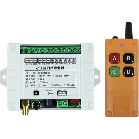 Télécommande RF sans fil 4 canaux 315/433 MHz pour interrupteur secteur industriel 12V DC (1/4)
