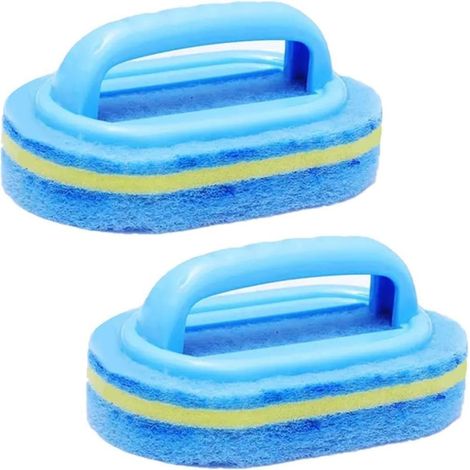 Lot de 2 brosses de nettoyage pour carrelage de salle de bain avec manche incurvé, brosse à récurer rigide pour baignoire, toilettes, évier de cuisine, vitres et joints. (1/5)
