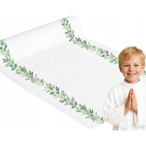 Camino de mesa con hojas de eucalipto, estilo bohemio, ideal para comuniones, bautizos y bodas, 5 metros. (1/3)