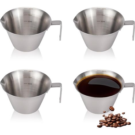 Lot de 4 gobelets doseurs,Acier inoxydable 304,Capacité 100 ml,Bec verseur en V,Usage barista et cuisine