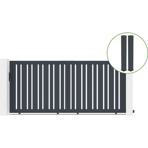Puerta corredera 3,5m VEYMONT H.160cm aluminio gris + 2 postes 20x20cm H.190cm (1/5)